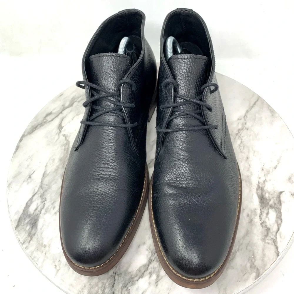 Joseph Abboud Black Pebbled Leather Chukka Boots 10.5 Classic Preppy Office